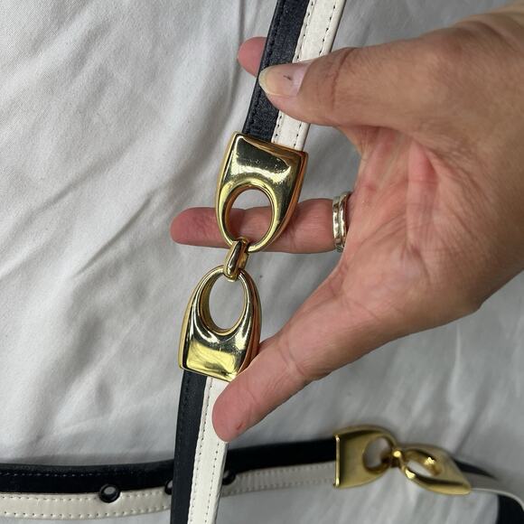 Carlisle Vintage Black White Leather Waist Belt Size L retro cool, chic, stylish main image 6